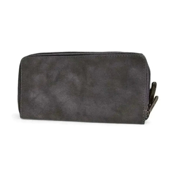 Cotton Road Large Wallet grey PU leather with pink heart and dual zip compartments