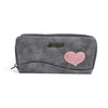 Cotton Road Large Wallet in grey PU leather with stitched pink heart and dual zip compartments