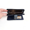 Cotton Road Large Wallet navy PU leather with embossed flower design and zip coin compartment