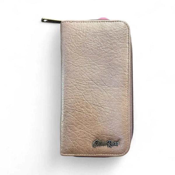 Cotton Road Large Wallet in beige PU leather with crinkled texture and zip-around closure