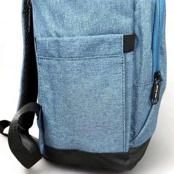 Blue Cotton Road Nappy Bag backpack with front zip and side bottle pockets
