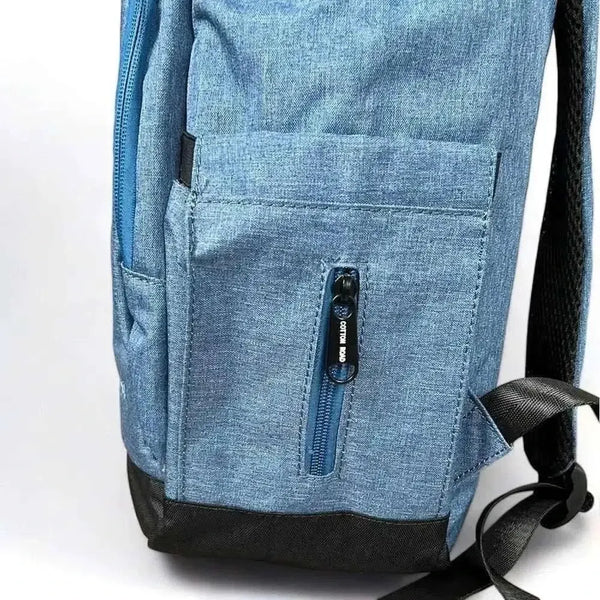 Blue Cotton Road Nappy Bag backpack with front zip and side pockets