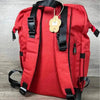 Deep red Cotton Road nappy bag backpack with front zip and side bottle pockets
