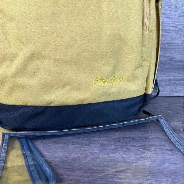 Cotton Road Nappy Bag mustard backpack with front zip and side bottle pockets
