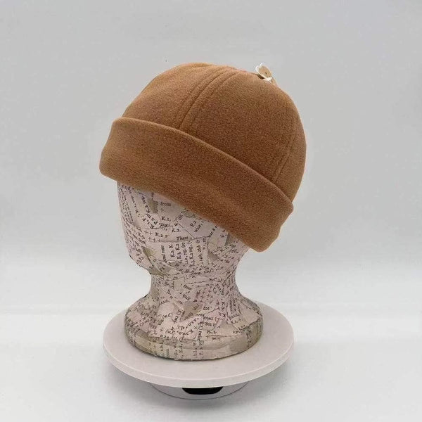 Cotton Road Polar Fleece Beanie in light brown, warm and soft winter hat covering ears