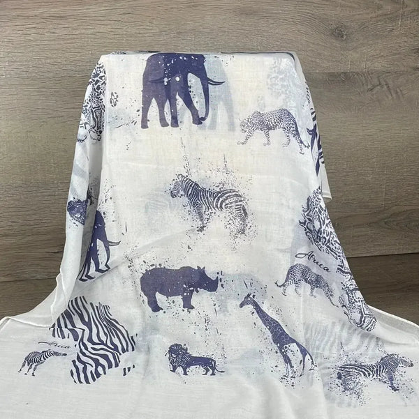 Scarf - White with Navy Africa - Something From Home - South African Shop