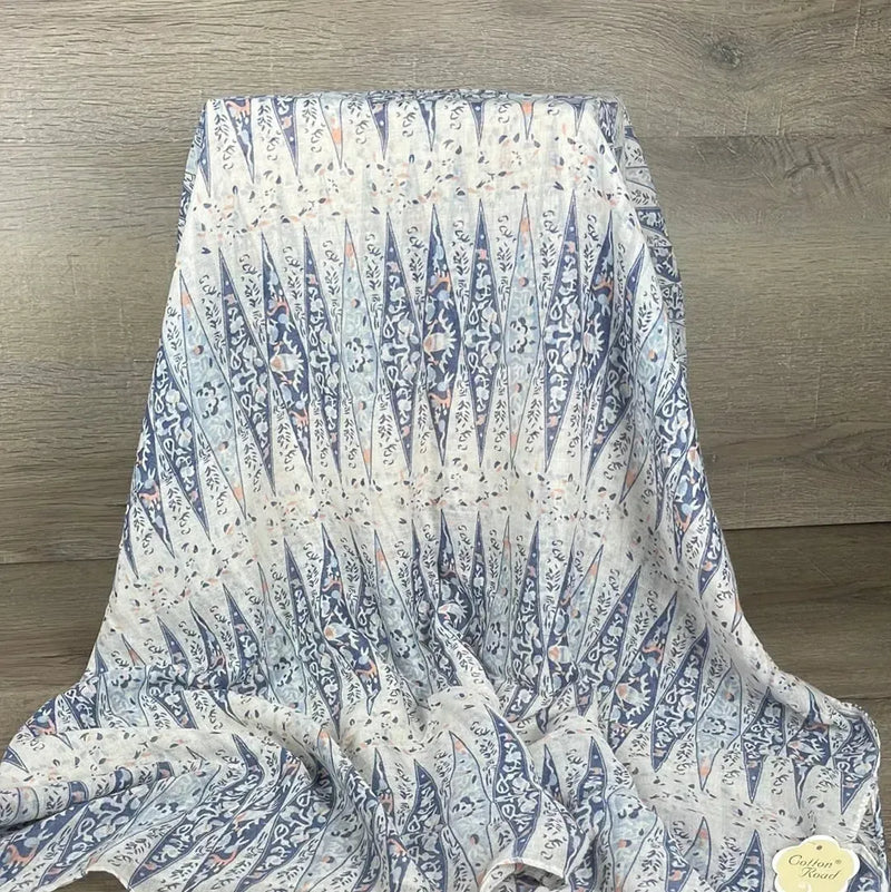 Scarf - Cream with Blue Pattern - Something From Home - South African Shop