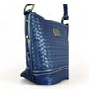 Cotton Road Sling Bag navy PU leather with weave effect and multiple zip compartments