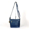 Cotton Road Sling Bag in navy PU leather with weave effect and adjustable strap