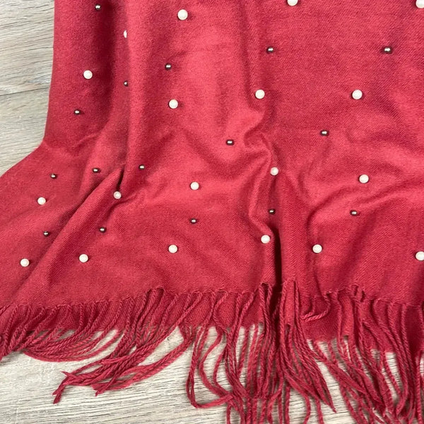 Winter Poncho - Red with Pearls - Something From Home - South African Shop