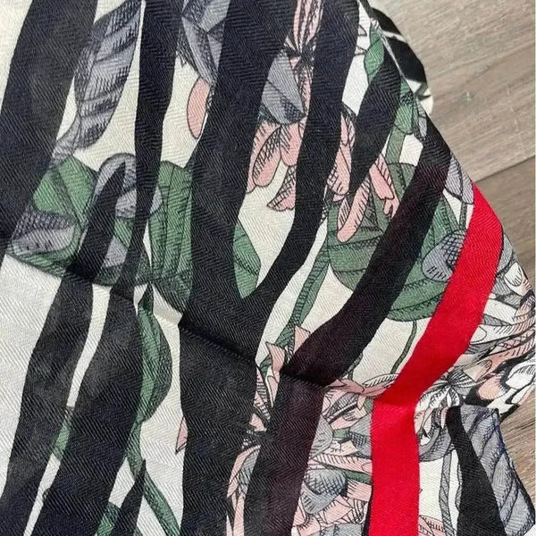 Cotton Road Winter Scarf black grey with pink flowers soft 80x180cm