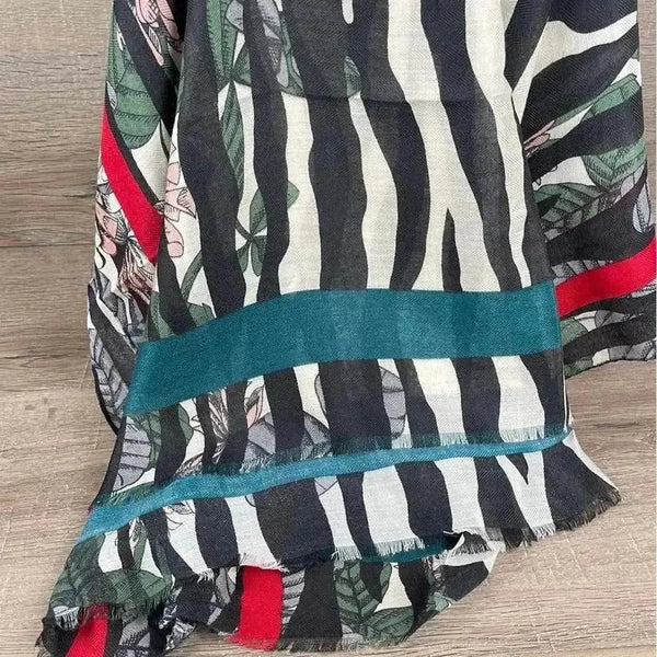 Cotton Road Winter Scarf black grey with pink flowers soft fabric 80x180cm