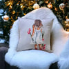 Cushion cover featuring Inge du Preez's art print of girl with flowers on linen fabric, 40x40cm