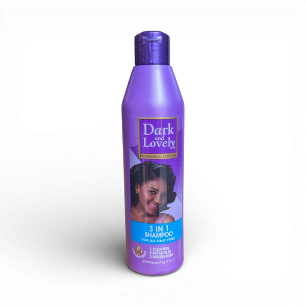 Dark & Lovely 3-in-1 Shampoo 250ml bottle for cleansing, detangling, and moisturizing textured and curly hair