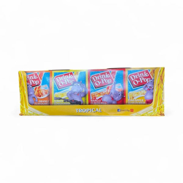 Drink-O-Pop Tropical drink mix 5g sachets, pack of 72, featuring fruity flavors.