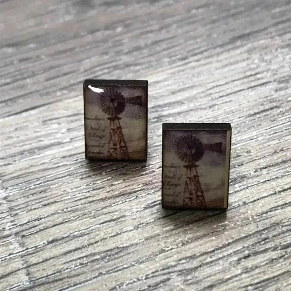 Earrings - Brown Windmills 15mm x 5mm pair close-up