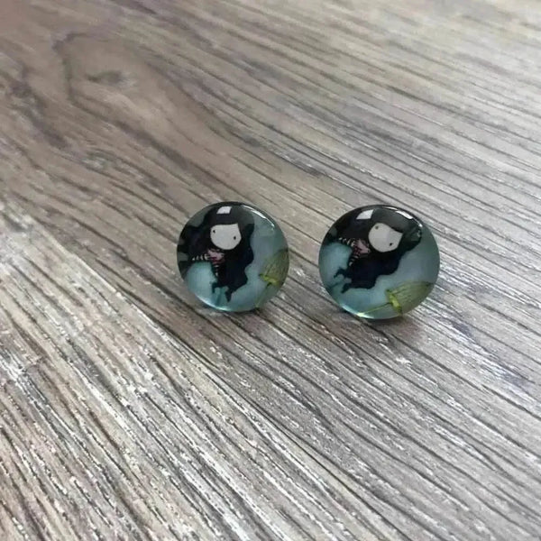 Girl Doll Earrings in Various Designs, 15mm Diameter, Sold in Pairs
