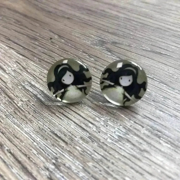 Various Girl Doll Earrings in pairs, 15mm diameter, multiple designs available