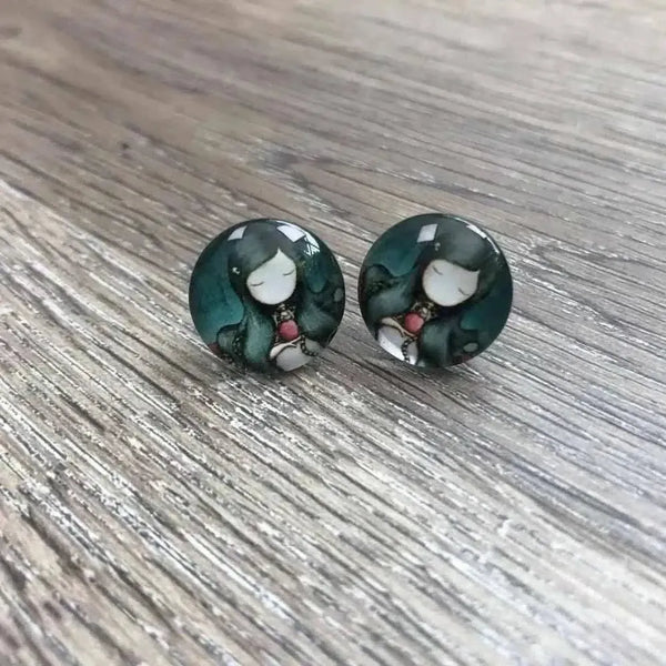 Girl Doll Earrings 15mm Diameter Various Options Sold in Pairs