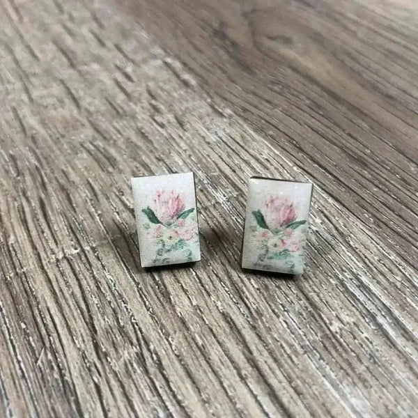 Earrings Pale Pink Protea on white background, 15mm x 5mm, sold in pairs