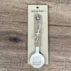 Enamel sugar spoon with wooden handle and laser engraved Feeling Happy flower design