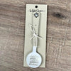 Enamel sugar spoon with wooden handle and laser engraved Feeling Happy flower design