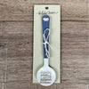 Enamel sugar spoon with wooden handle and laser engraved Feeling Happy heart design
