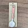Enamel sugar spoon with wooden handle and laser engraved flower design