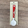Enamel sugar spoon with wooden handle and laser engraved flower design