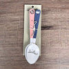 Enamel teaspoon set with wooden handles and farmhouse design engraving