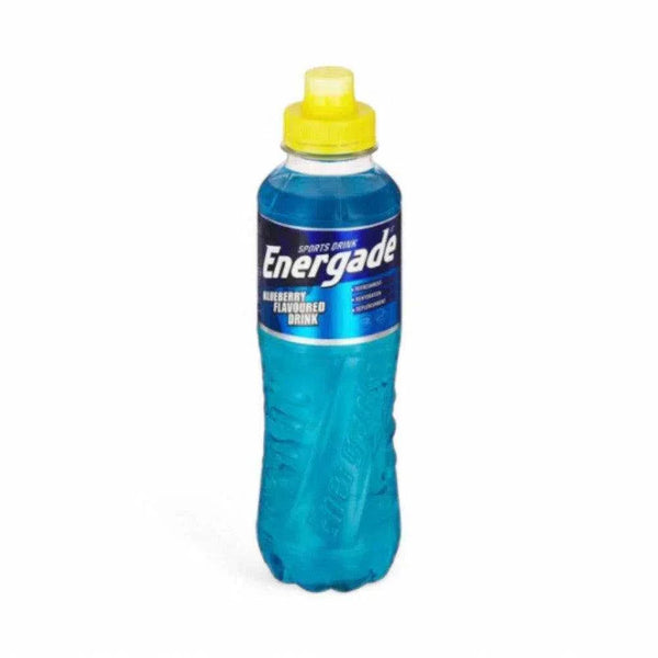 Energade Blueberry 500ml sports drink bottle with yellow cap.