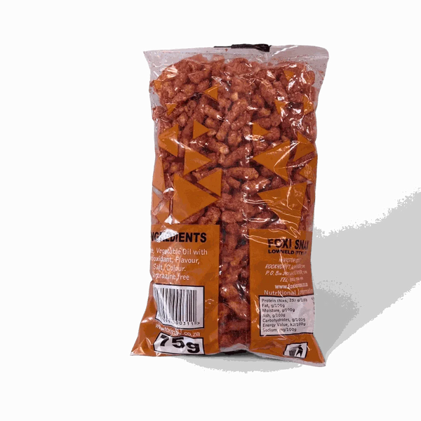 Foxi Nax Beef 75g crunchy maize snack with savory beef flavor, gluten-free, South African treat