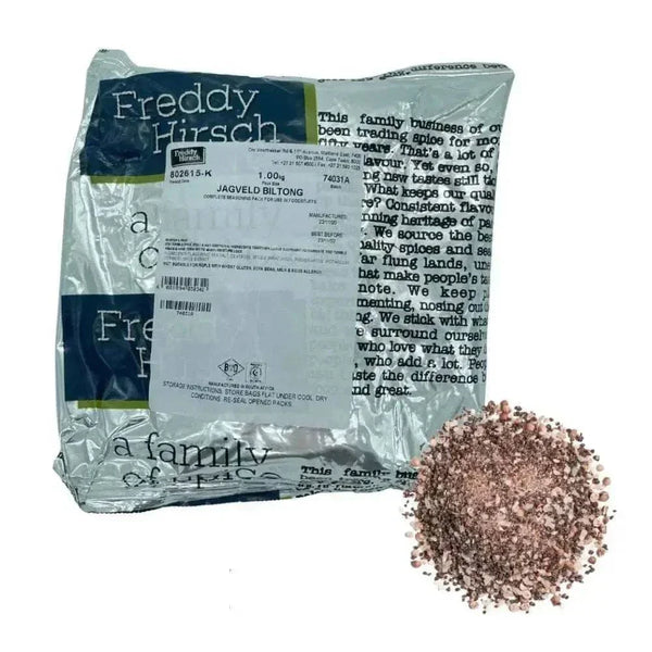 Freddy Hirsch Biltong Jagveld seasoning blend for traditional South African biltong making