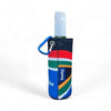 Frosty Beer Cooler with South African flag print and carabiner clip.