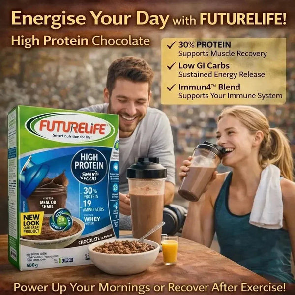 Futurelife Cereal High Protein Chocolate 500g box with balanced nutrition and essential vitamins