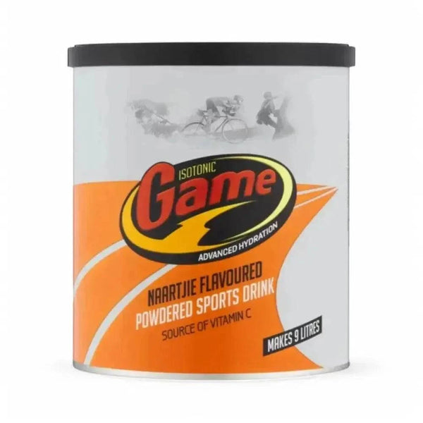 Game Isotonic Naartjie Flavoured Powdered Energy Drink 720g container with refreshing orange tangerine flavor for advanced hydration and energy boost