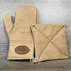 Woesmooi genuine tan leather gloves and potholder gift set