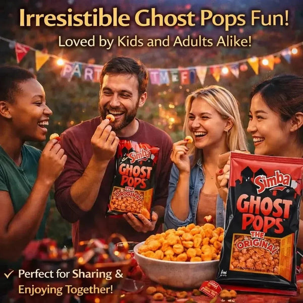 Simba Ghost Pops 100g bag with chutney and spice flavored snack chips from South Africa