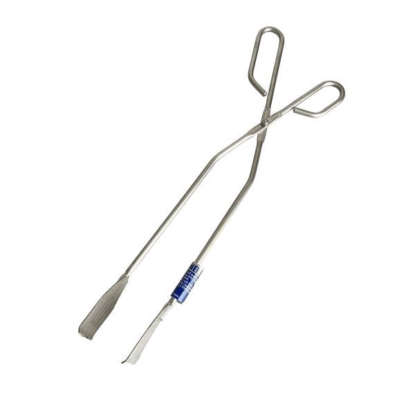 GoodNel Patty Tongs medium length stainless steel grilling tool with ergonomic handle and triangular paddle grip