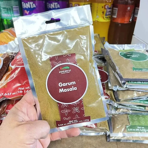 Gorima's Spice Garum Masala 100g Indian aromatic spice blend with coriander, cumin, fennel, ginger, and nutmeg in sealed pouch
