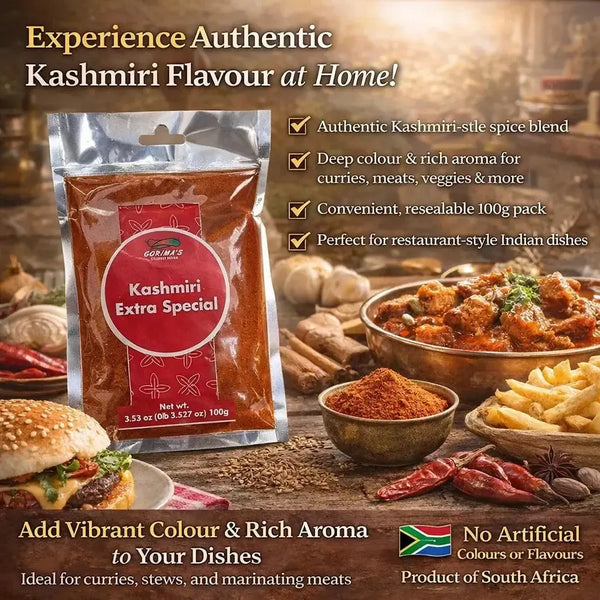 Gorima's Spice Kashmiri Extra Special 100g resealable pack with aromatic traditional masala blend for rich curries and stews