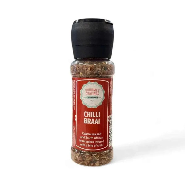 Gourmet Cravings Grinder Chilli Braai 200ml with spicy South African braai spices and coarse sea salt