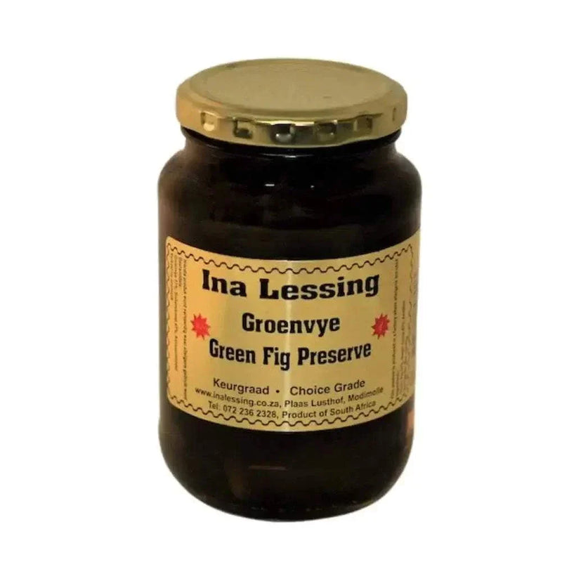 Ina Lessing 500g green fig preserve jar with glossy syrup and fig pieces