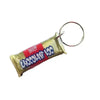 Colorful resin grocery keychains displayed on a white background