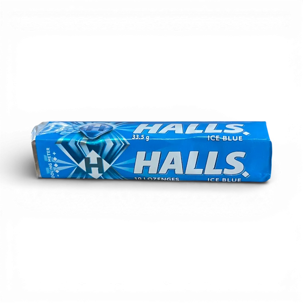 Halls Ice Blue 33.5g pack of 10 menthol lozenges for refreshing breath and throat relief