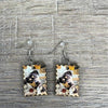 Hanging earrings featuring postage stamp design with a dog, nickel-free, made in South Africa, sold in pairs