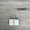 Hanging earrings featuring postage stamp design with donkey's nose, nickel-free, made in South Africa, sold in pairs
