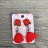 Hanging earrings with red tassel in bus shape sold in pairs made in South Africa