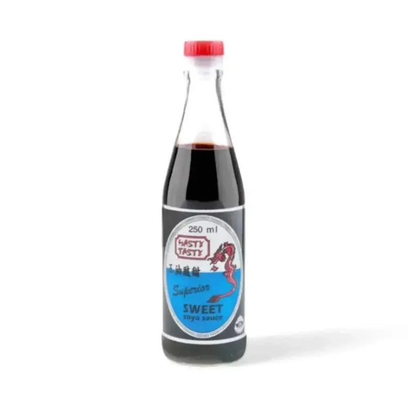 Hasty Tasty Superior Sweet Soya Sauce 250ml bottle with vibrant label design.