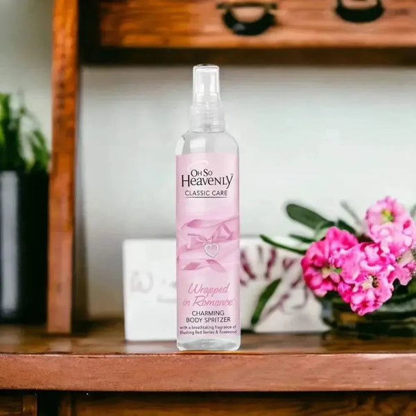Oh So Heavenly Classic Care Body Spritzer Wrapped In Romance 200ml bottle with floral and fruity fragrance notes